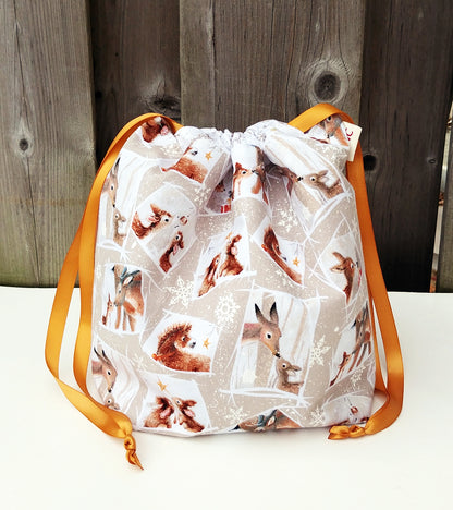 Holiday Animals Print Knitting Divided Sock Size Knitting Bag