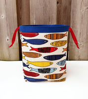 Colourful Fish Print Divided Sock Size Knitting Bag