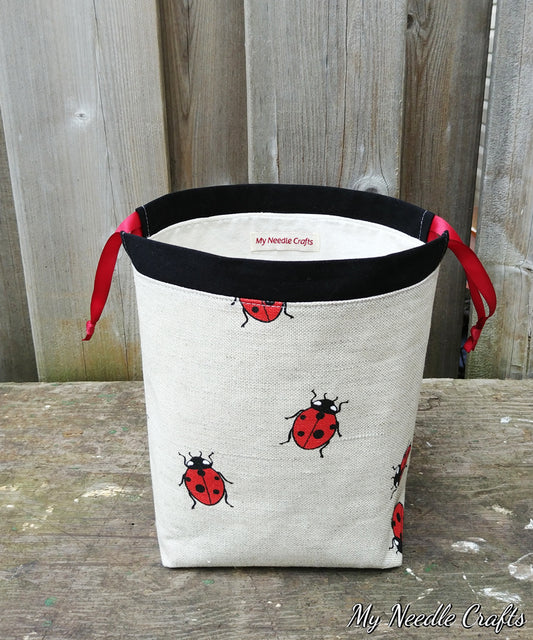 Lady Bug Print Divided Sock Size Knitting Bag