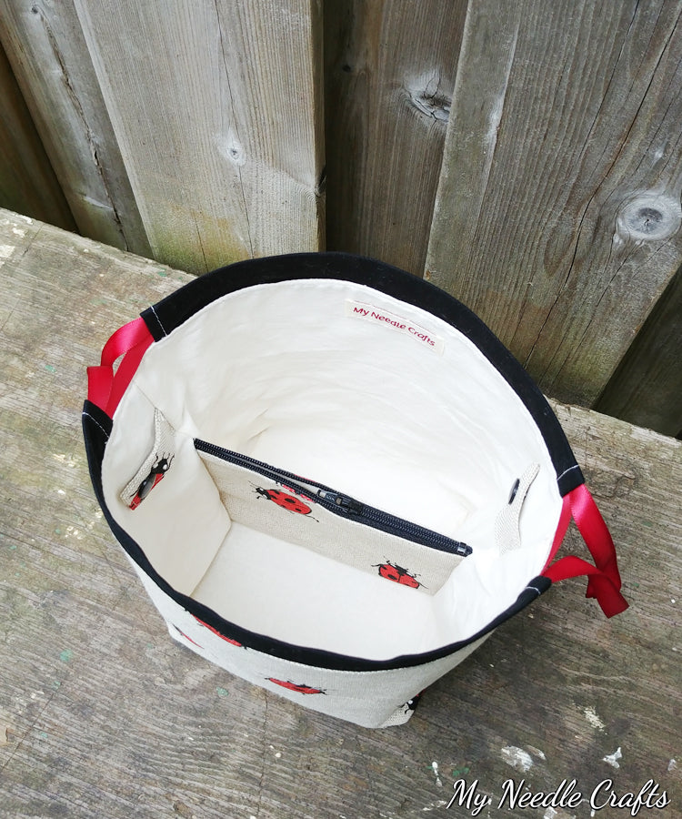 Lady Bug Print Divided Sock Size Knitting Bag