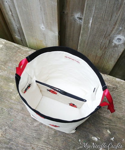 Lady Bug Print Divided Sock Size Knitting Bag