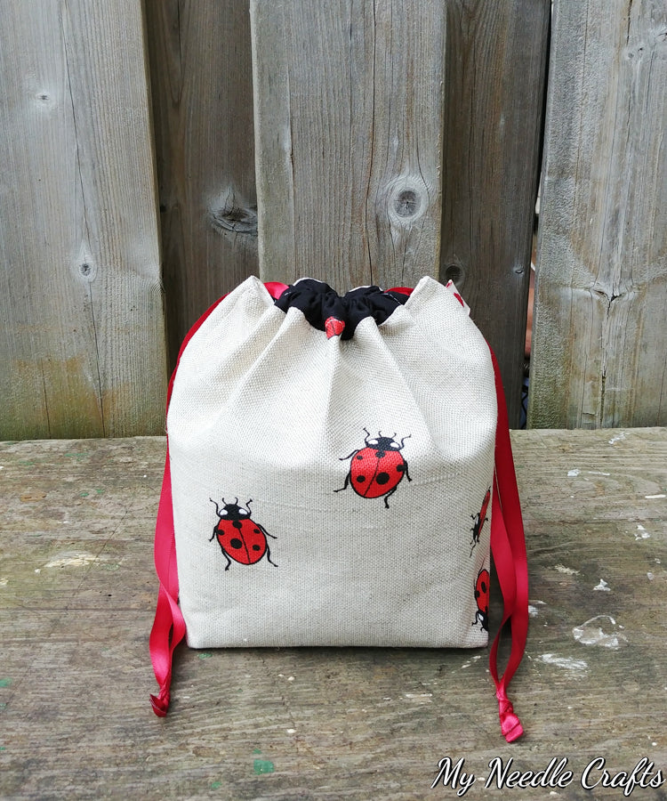 Lady Bug Print Divided Sock Size Knitting Bag