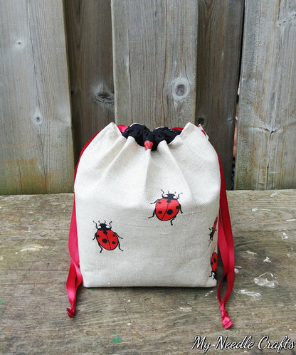 Lady Bug Print Divided Sock Size Knitting Bag