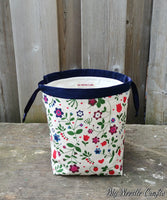 Strawberry and Flower Print Divided Sock Size Knitting Bag