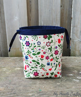 Strawberry and Flower Print Divided Sock Size Knitting Bag