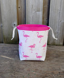 Pink Flamingo Print Divided Sock Size Knitting Bag