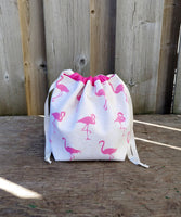 Pink Flamingo Print Divided Sock Size Knitting Bag