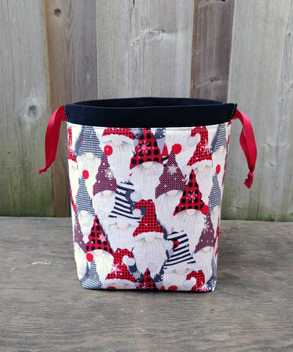 Holiday Gnome Print Divided Sock Size Knitting Bag
