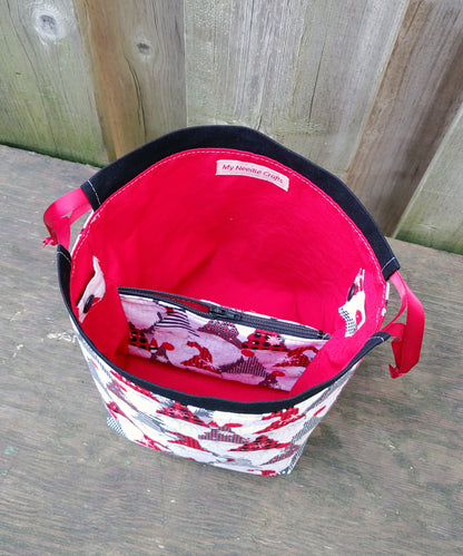 Holiday Gnome Print Divided Sock Size Knitting Bag