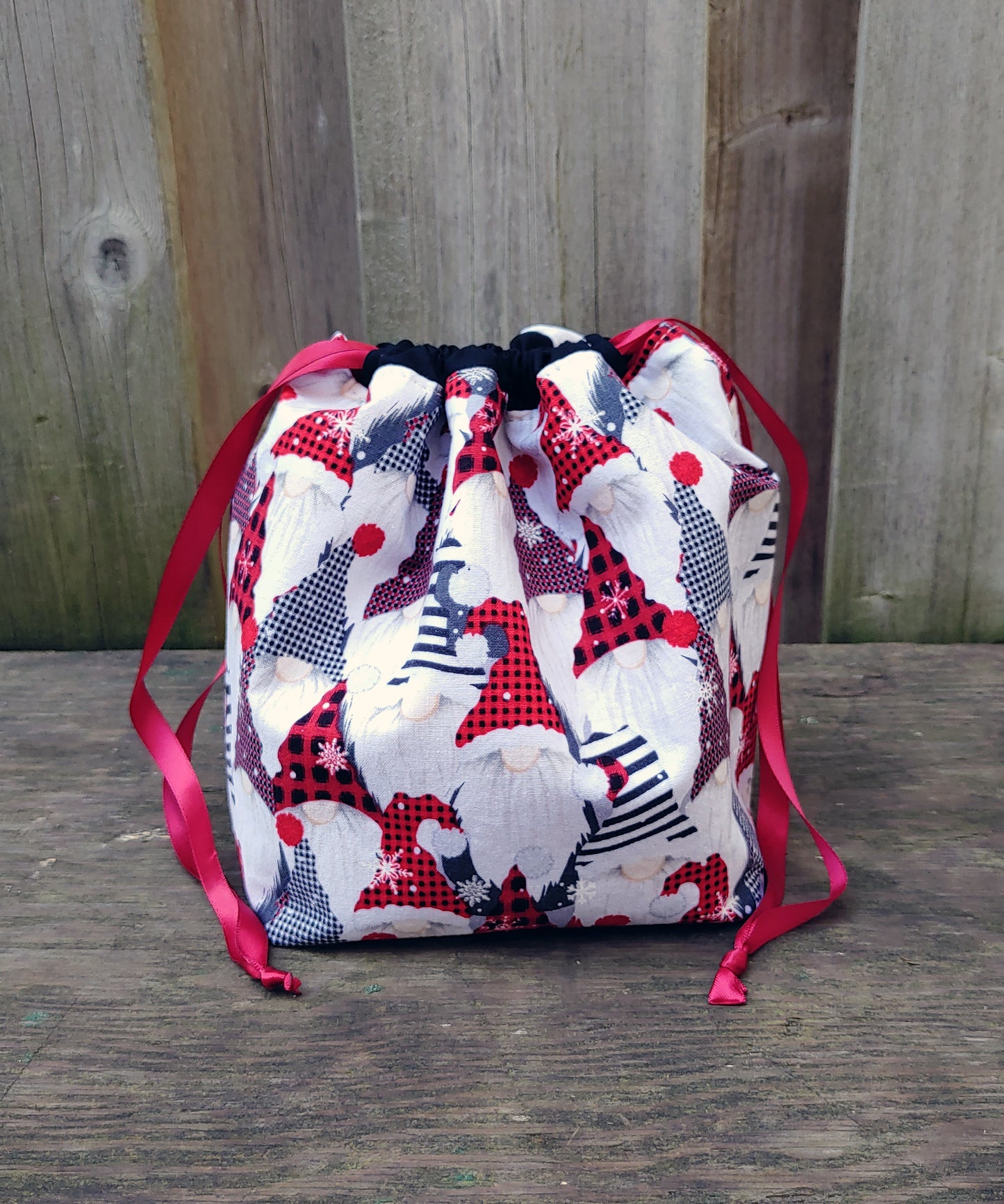 Holiday Gnome Print Divided Sock Size Knitting Bag