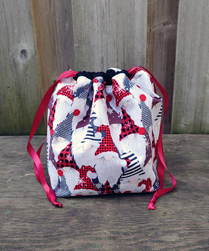 Holiday Gnome Print Divided Sock Size Knitting Bag