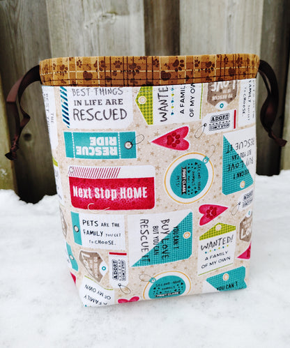 Rescue Pet Print Divided Sock Size Knitting Bag