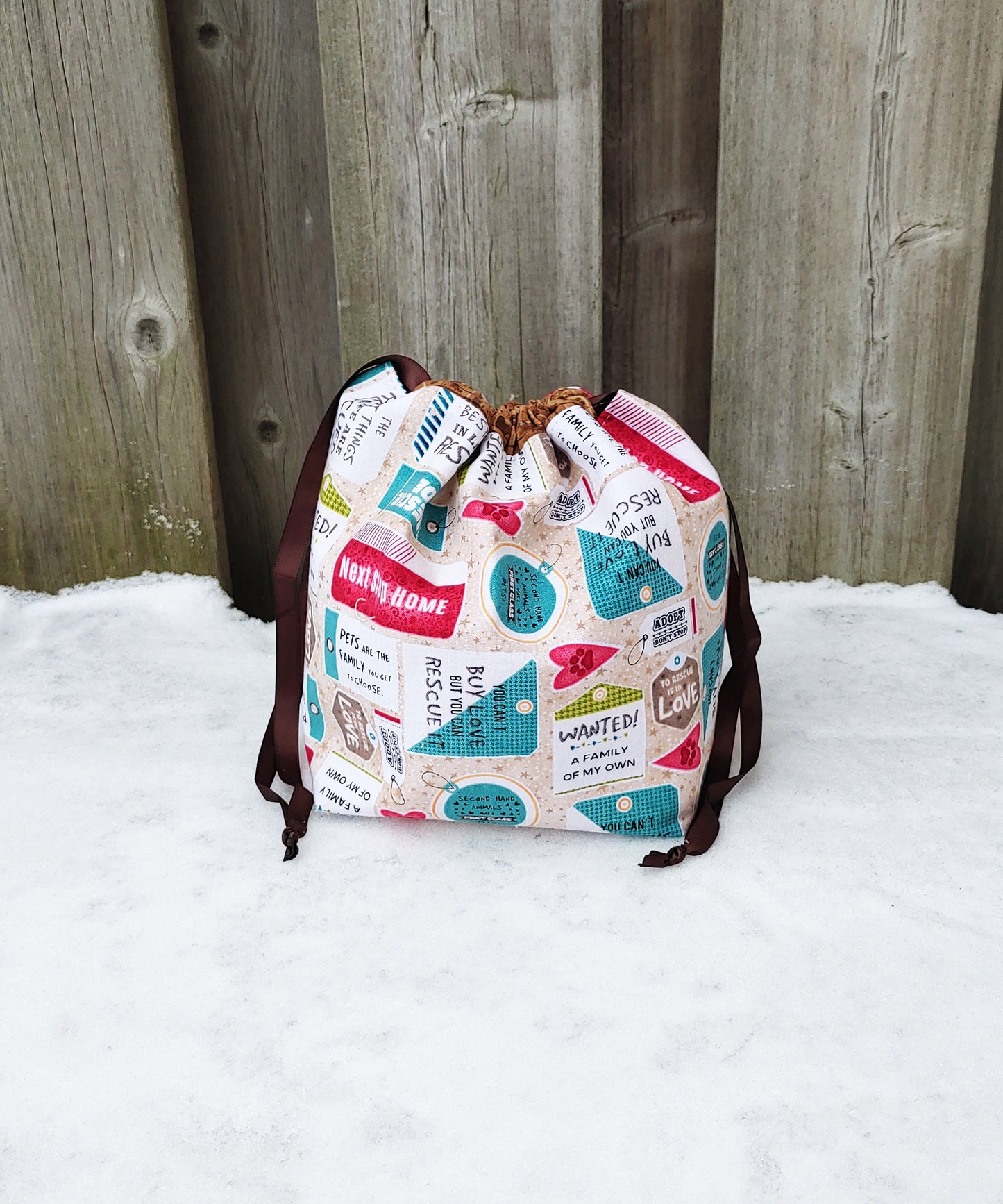 Rescue Pet Print Divided Sock Size Knitting Bag