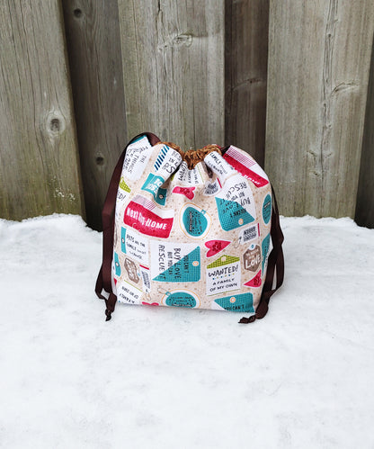 Rescue Pet Print Divided Sock Size Knitting Bag
