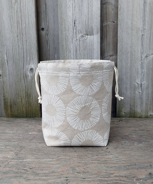 White Circles Print Divided Sock Size Knitting Bag