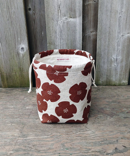 Rust Flower Print Divided Sock Size Knitting Bag