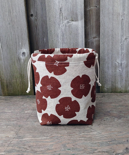 Rust Flower Print Divided Sock Size Knitting Bag