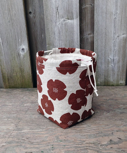 Rust Flower Print Divided Sock Size Knitting Bag