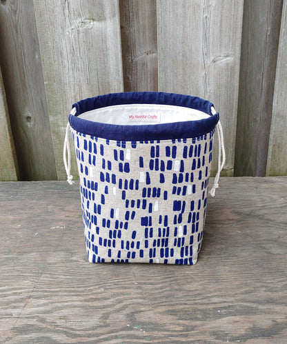 Blue Dashes Print Divided Sock Size Knitting Bag
