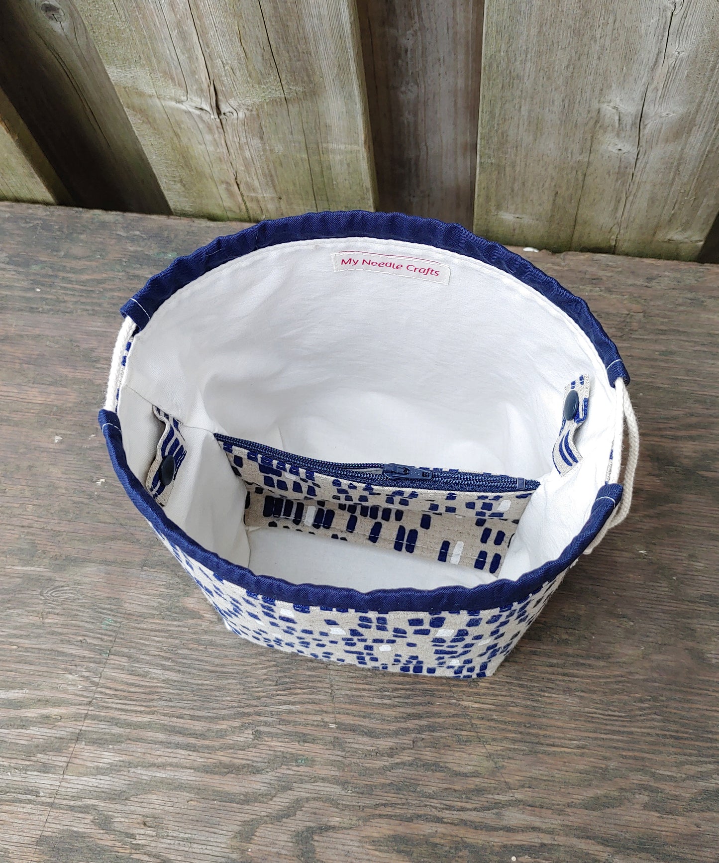 Blue Dashes Print Divided Sock Size Knitting Bag