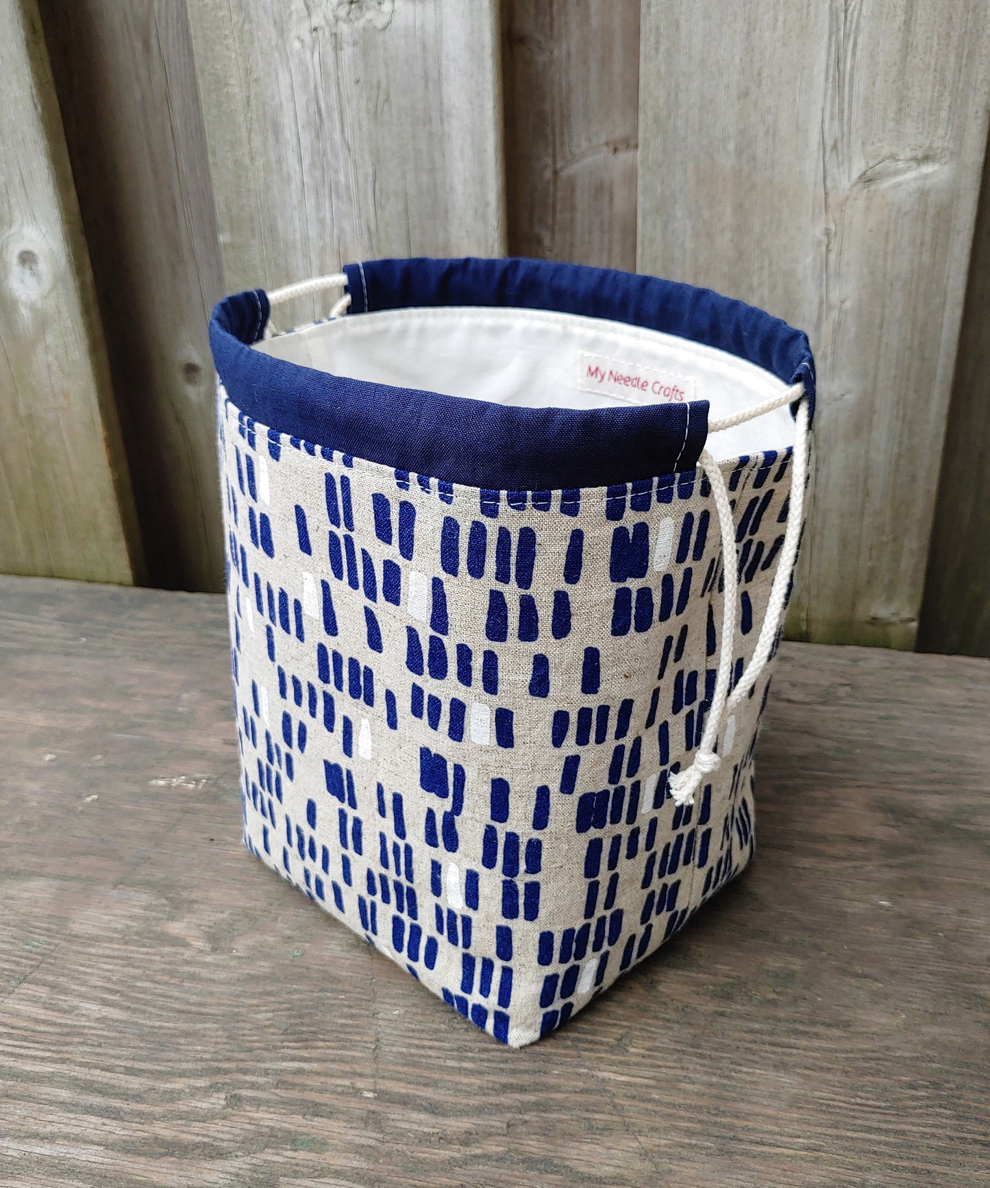 Blue Dashes Print Divided Sock Size Knitting Bag