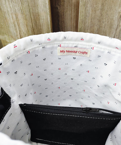 Black Emoji Print Divided Sock Size Knitting Bag