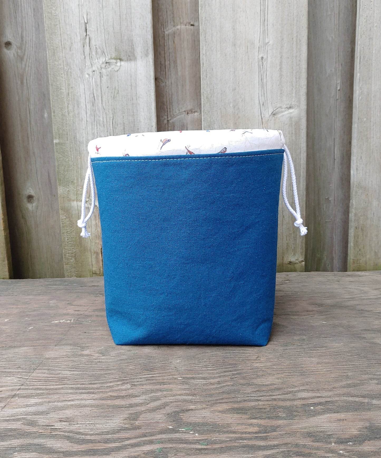 Blue with Birds Print Divided Sock Size Knitting Bag