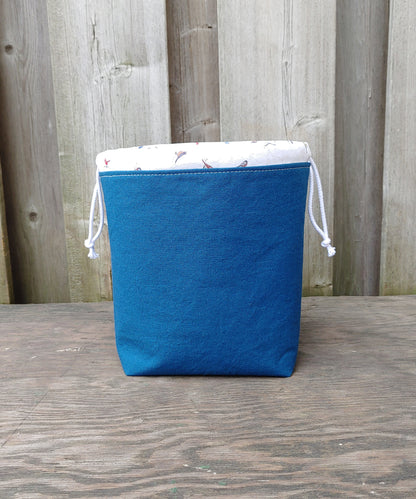 Blue with Birds Print Divided Sock Size Knitting Bag