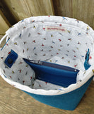 Blue with Birds Print Divided Sock Size Knitting Bag