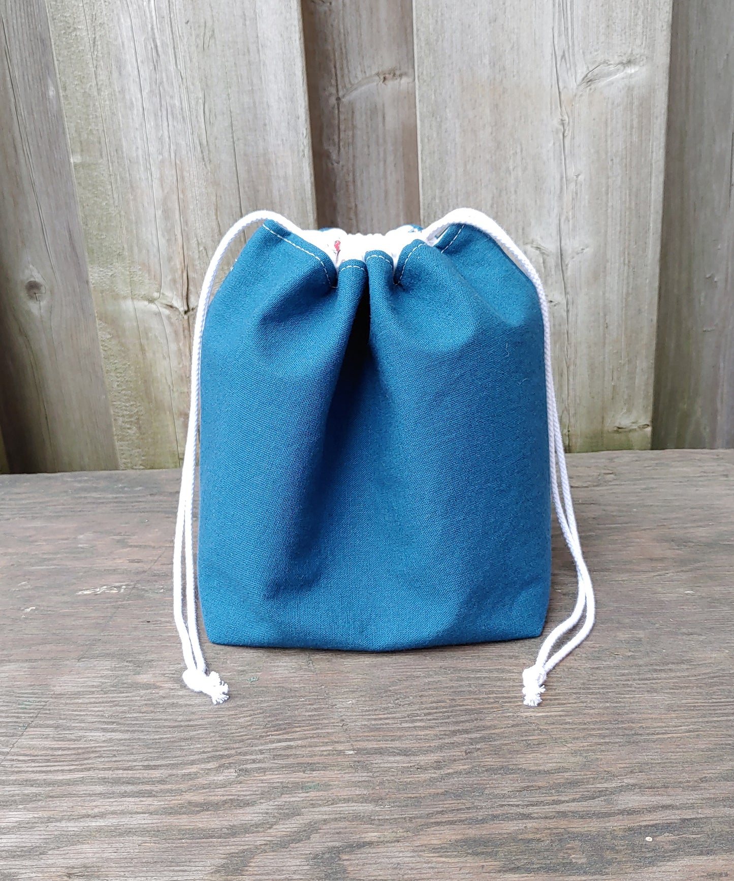 Blue with Birds Print Divided Sock Size Knitting Bag
