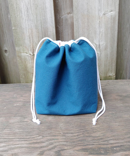 Blue with Birds Print Divided Sock Size Knitting Bag