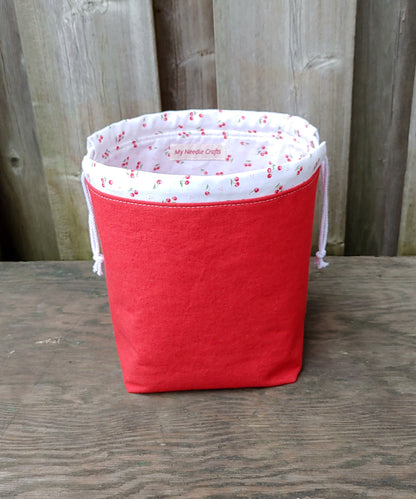 Red Cherries Print Divided Sock Size Knitting Bag
