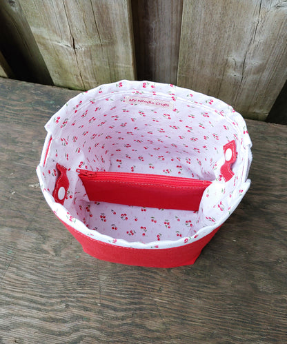 Red Cherries Print Divided Sock Size Knitting Bag