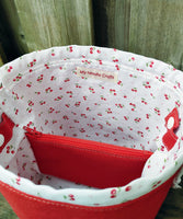 Red Cherries Print Divided Sock Size Knitting Bag
