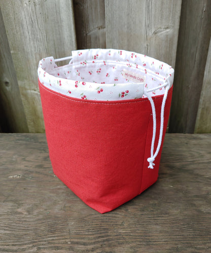 Red Cherries Print Divided Sock Size Knitting Bag