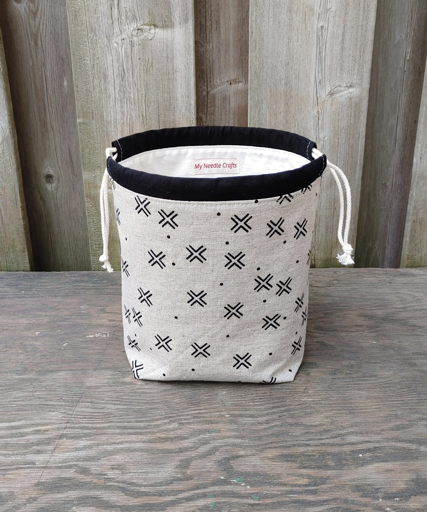 Black Crosses Print Divided Sock Size Knitting Bag