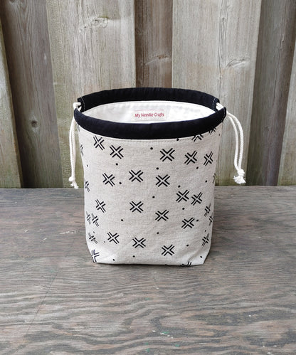 Black Crosses Print Divided Sock Size Knitting Bag