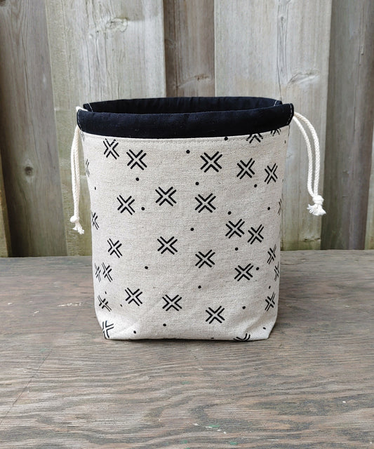 Black Crosses Print Divided Sock Size Knitting Bag