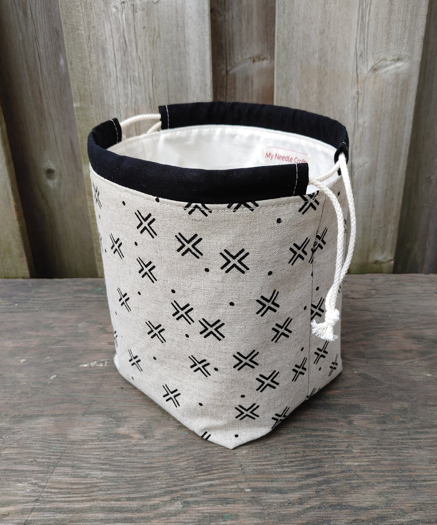 Black Crosses Print Divided Sock Size Knitting Bag