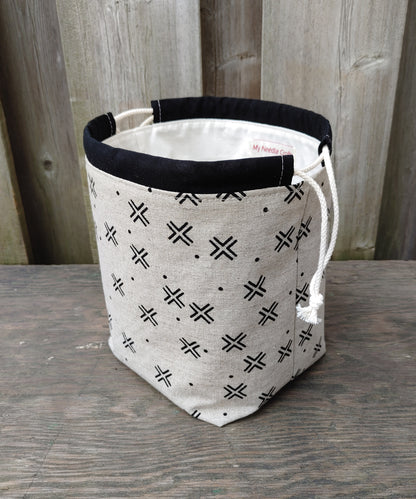 Black Crosses Print Divided Sock Size Knitting Bag