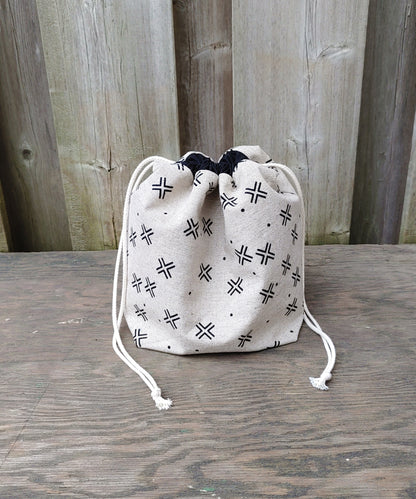 Black Crosses Print Divided Sock Size Knitting Bag