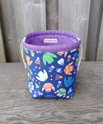 Sweater Weather (Purple) Print Divided Sock Size Knitting Bag