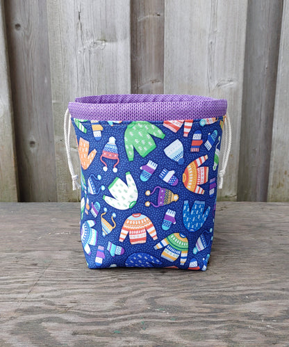 Sweater Weather (Purple) Print Divided Sock Size Knitting Bag