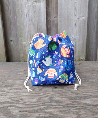Sweater Weather (Purple) Print Divided Sock Size Knitting Bag