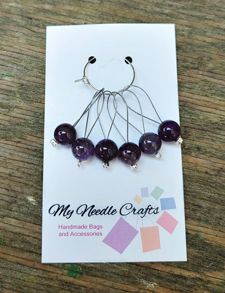 Knitting Stitch Markers with semi precious Amethyst Stone beads - Set of 6