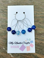 Knitting Stitch Markers with semi precious Blue Crackle Agate beads - Set of 6