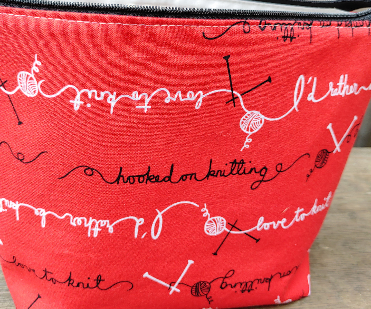 Hooked on Knitting Print Sock Size Wedge Bag