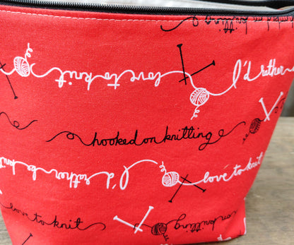 Hooked on Knitting Print Sock Size Wedge Bag
