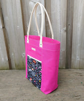 Firefly Tote in Hot Pink with knitting theme print