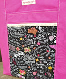 Firefly Tote in Hot Pink with knitting theme print